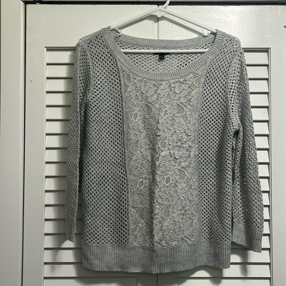 Apt. 9 silver sweater crochet & lace size L